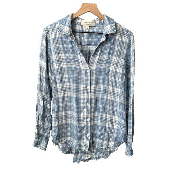 Anthropologie Tops - Cloth & Stone Blue Flannel Raw Hem Button Down Medium